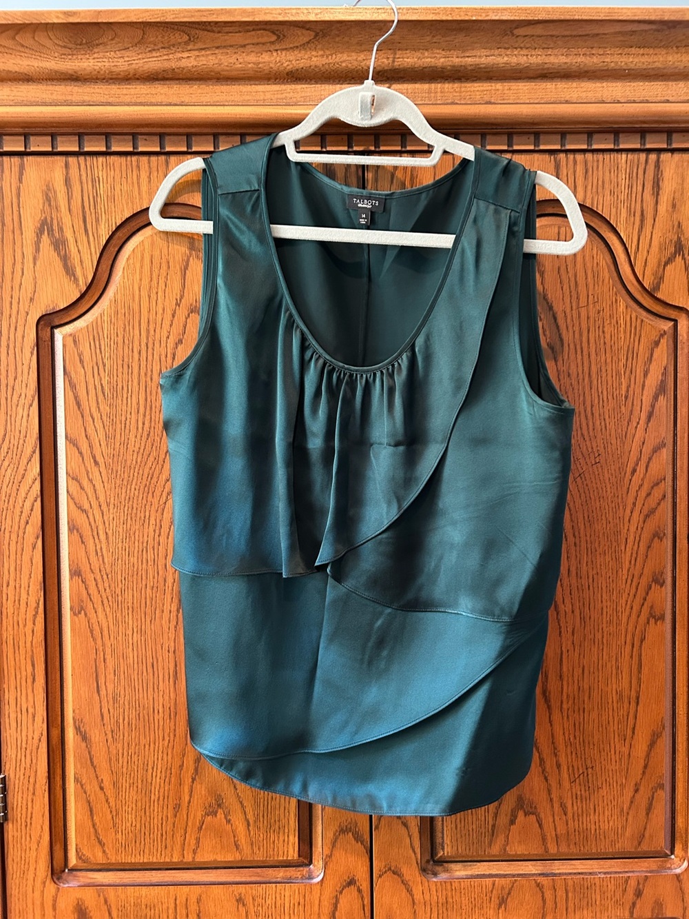 Talbots Ruffled Satin Shell Tank Top  in forest green